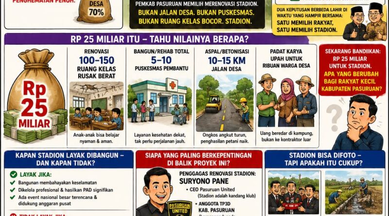 ➡️ “Saat Rakyat Diminta Berhemat, Pemkab Pasuruan Bangun Stadion Rp 25 Miliar