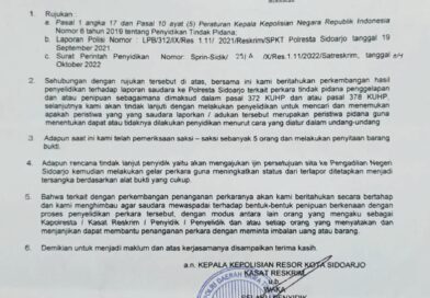 *3,5 Tahun Mandek di Tahap Sidik, Kasus Penipuan Rp104 Juta di Polresta Sidoarjo Diduga “Masuk Angin”,*