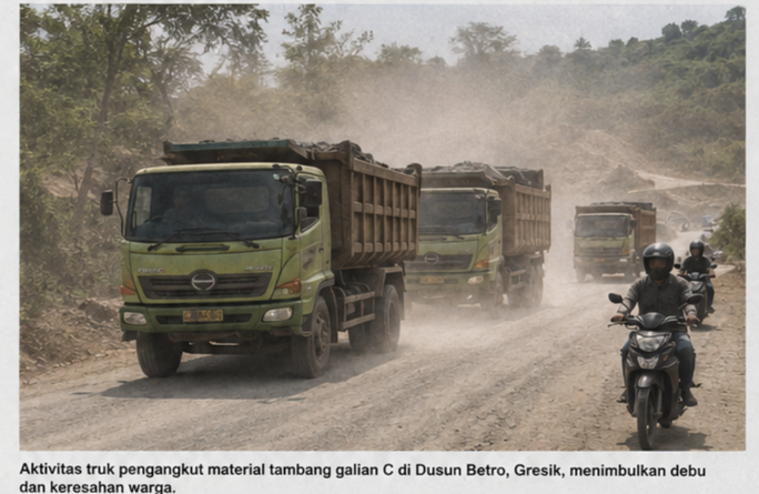 Diduga Kebal Aturan, Tambang Galian C di Betro Penuh kontroversi, Warga menjerit Debu melintas di jalan raya.
