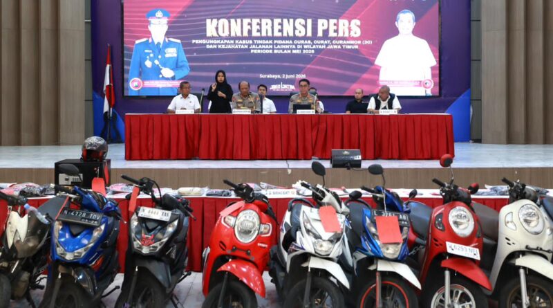 Polda Jatim Ungkap 320 Kasus 3C dan Kejahatan Jalanan Selama Mei 2026