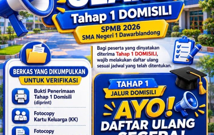 SMAN 1 Dawarblandong Buka Daftar Ulang Tahap 1 Jalur Domisili SPMB 2026, Peserta Diminta Segera Lengkapi Berkas