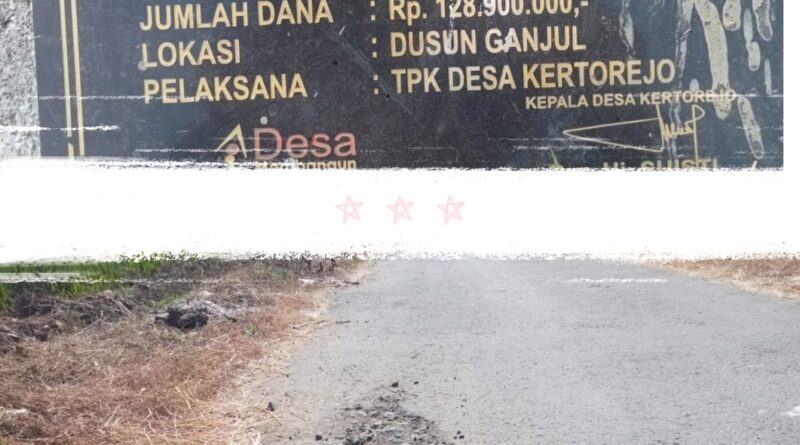 Jalan Lapen Dana Desa 2025 di Kertorejo: Tertulis Swakelola, Dikerjakan AS, Belum Setahun Sudah Rusak