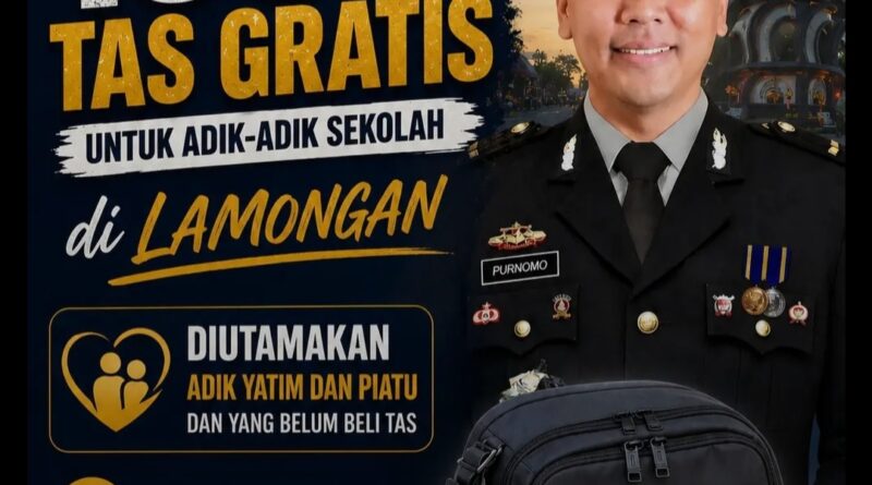 Ipda Purnomo “Polisi Baik” Siapkan 1.500 Tas Sekolah Gratis untuk Pelajar di Kabupaten Lamongan