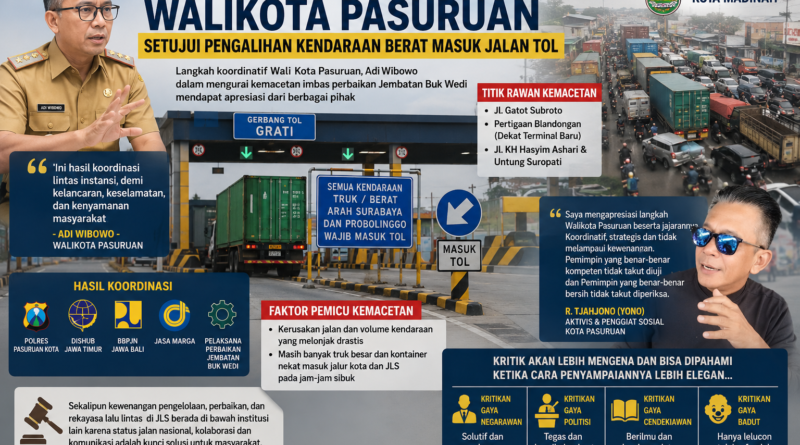 BUKAN KEWENANGAN, WALIKOTA PASURUAN SETUJUI PENGALIHAN KENDARAAN BERAT MASUK JALAN TOL.