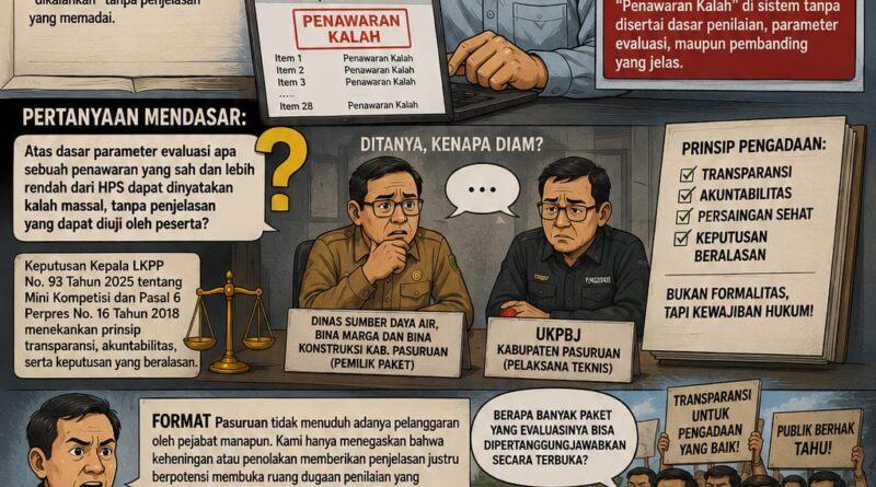 PENGAWASAN PENGADAAN BINA MARGA PASURUAN: KALAH MASSAL TANPA PARAMETER, KENAPA DIAM?