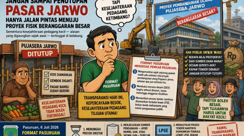 PASAR JARWO DITUTUP, ANGGARAN MASIH GELAP: JANGAN BIARKAN KESEJAHTERAAN PEDAGANG DIKORBANKAN DEMI PROYEK BESAR