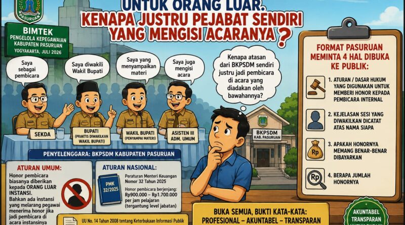 Bupati Diwakili, Honornya Atas Nama Siapa? BKPSDM Wajib Buka Dasar Hukum Honor Pembicara Internal.