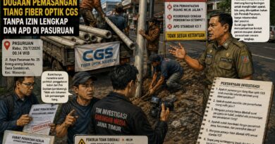 Tim Investigasi Gabungan Media Jawa Timur Temukan Dugaan Pemasangan Tiang Fiber Optik CGS Tanpa Dokumen Perizinan Lengkap dan APD di Pasuruan