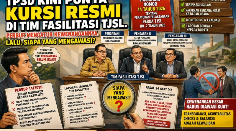 TP3D DIBERI KEWENANGAN. SIAPA YANG MENGAWASI KEKUASAANNYA? PERBUP MENGATUR JABATAN. TAPI BELUM JELAS MENGATUR PENGAWASANNYA.