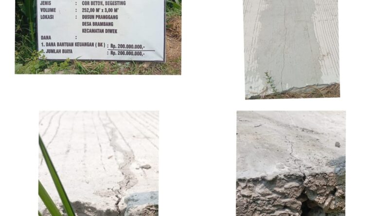 Diduga Di Pihak Ketigakan Jalan Rabat Beton Di Desa Brambang Sudah Pecah Terbelah Beberapa Bagian