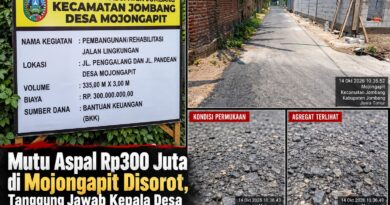 Mutu Aspal Rp300 Juta di Mojongapit Disorot, Pertanggungjawaban Kepala Desa Dipertanyakan